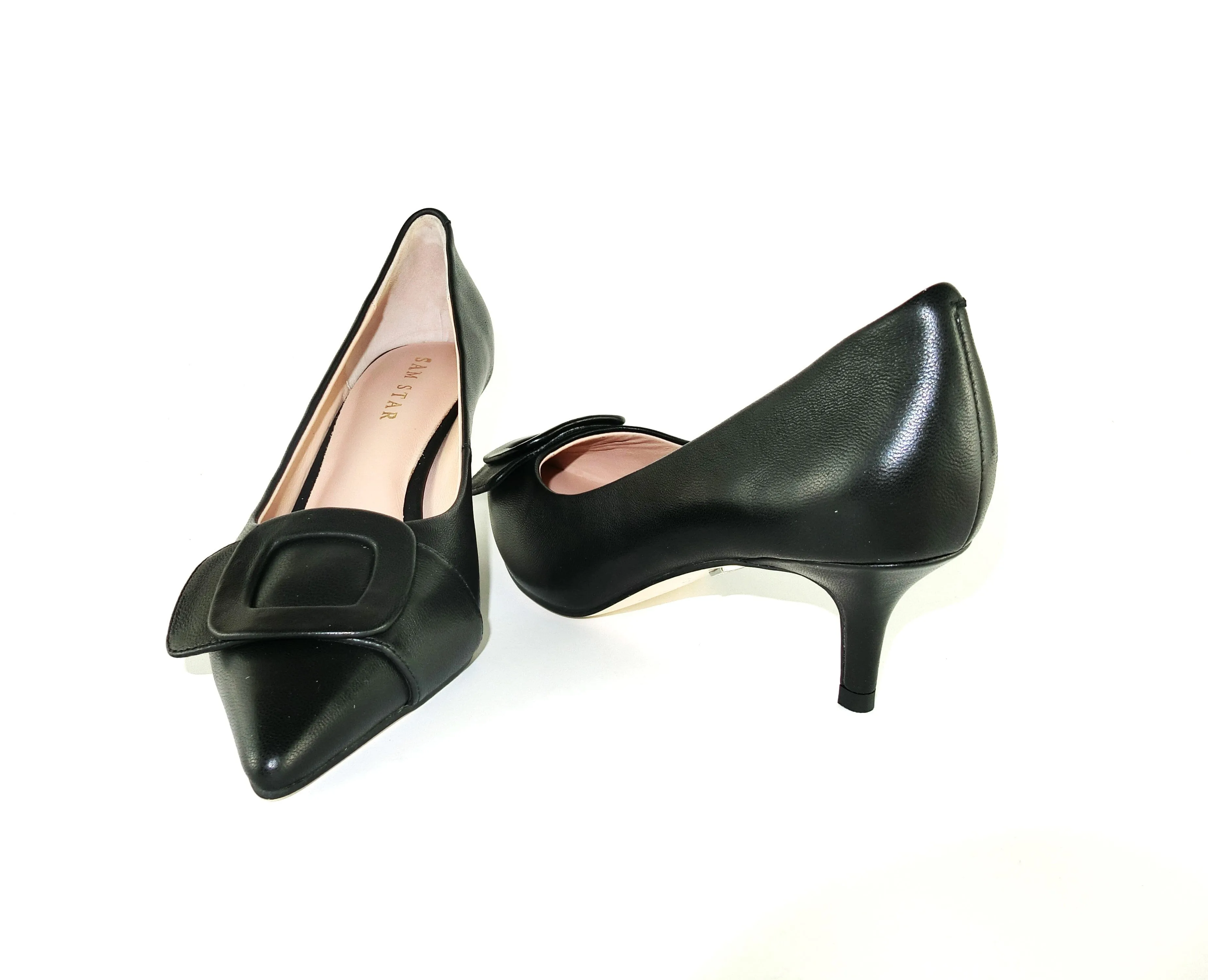 SS23005  Leather court shoes with buckle - Black