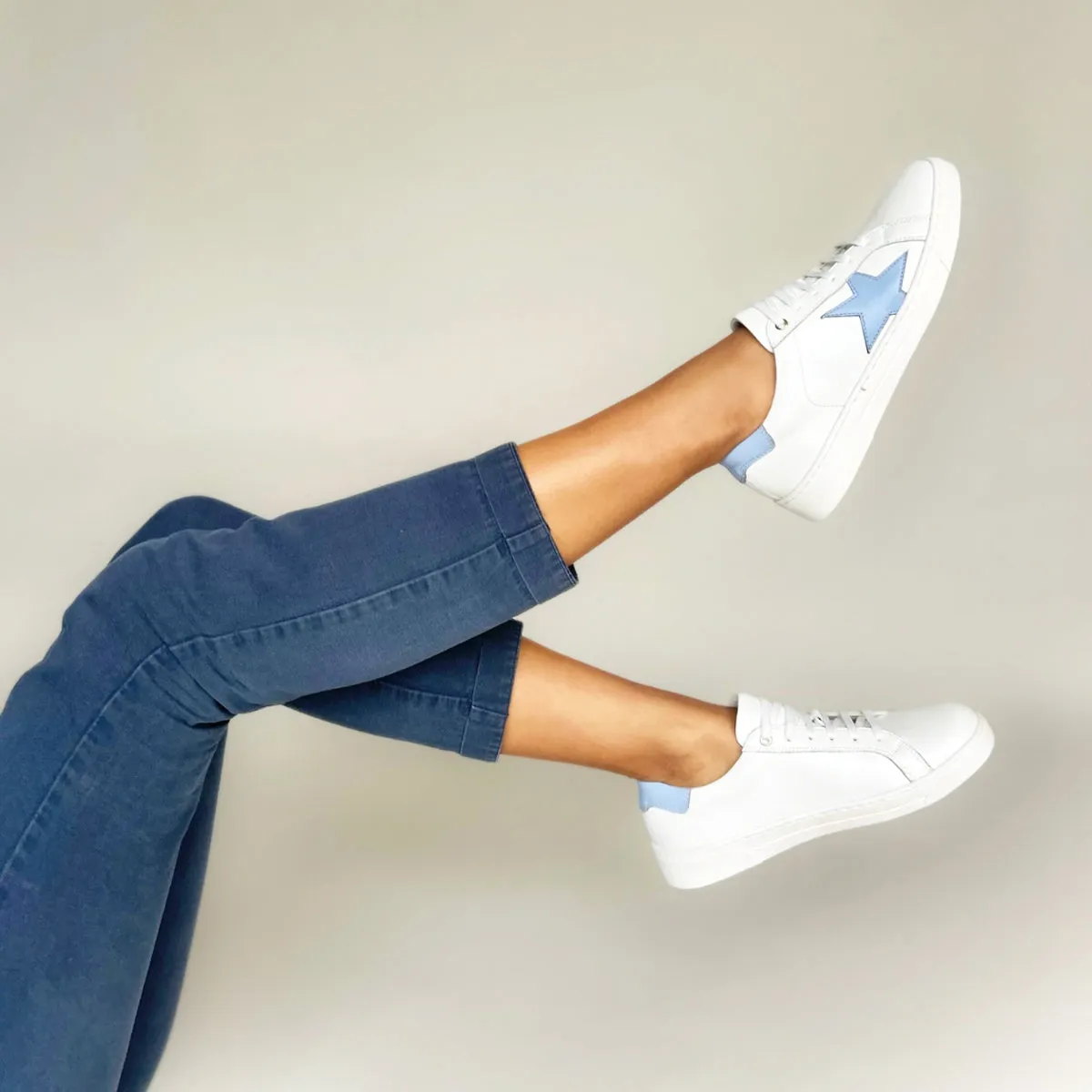 Superstella Wide Fit Trainers - Baby Blue Leather