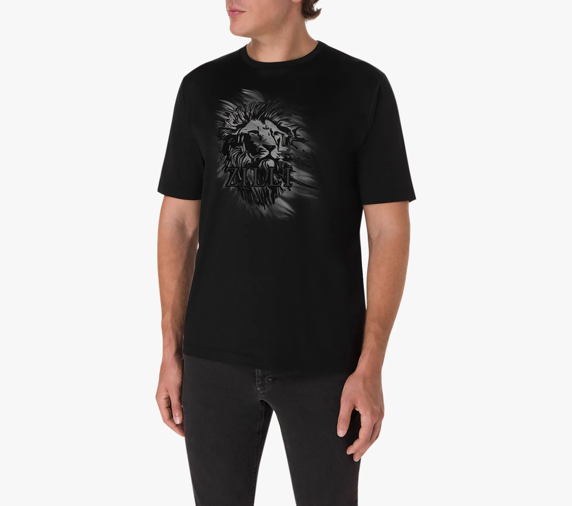 T-shirt with Lion in the Wind Embroidery