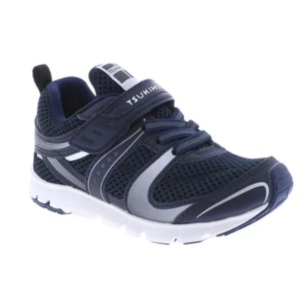 Tsukihoshi Velocity Navy/Silver Boys Running Shoes (Machine Washable)