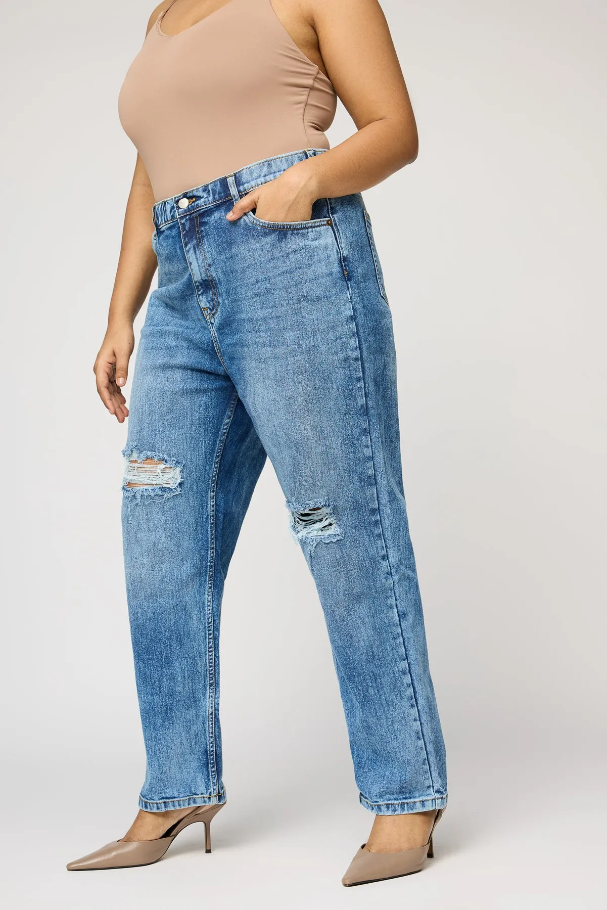 Urban Rips Curve Elasticated Mom Jeans