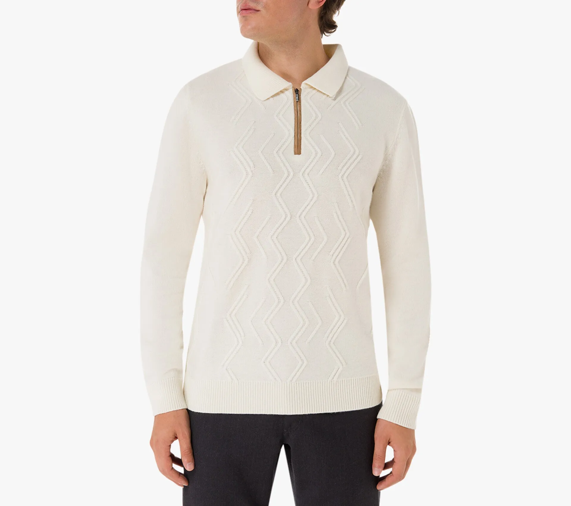 Zilli Mirror Lozenges Jacquard Weave Zipped Polo