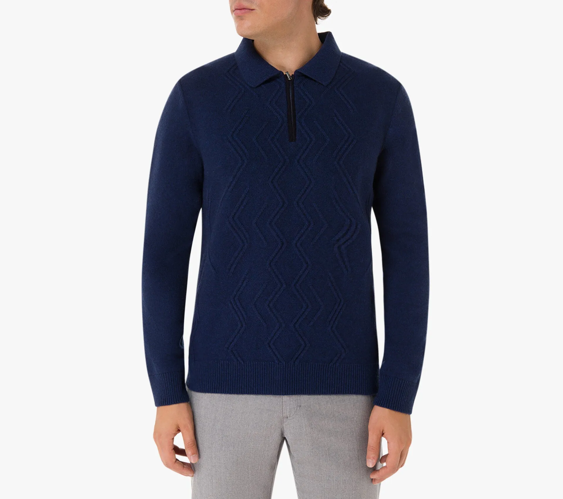 Zilli Mirror Lozenges Jacquard Weave Zipped Polo